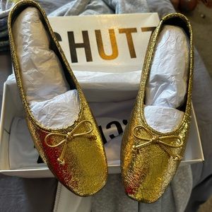Schutz crinkle gold flats